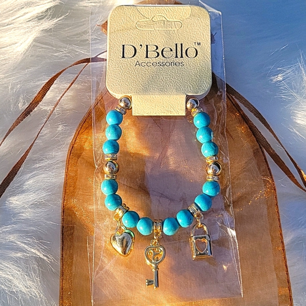 💥3/$14 D'Bello Teal Marble beading with Gold Charms 💖